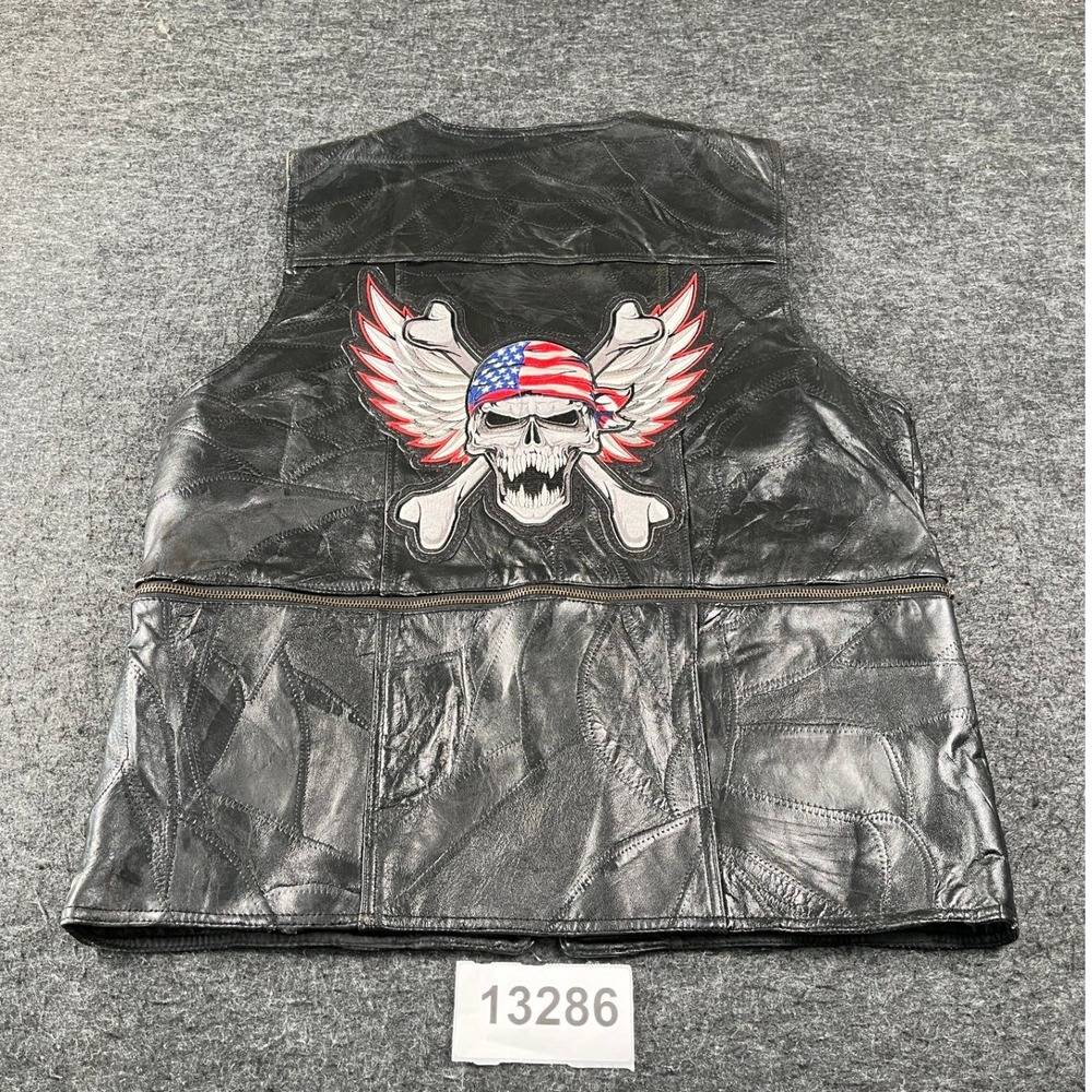 Navarre Leather Company Italian Store Biker Vest Men 2X Black Genuine Leather